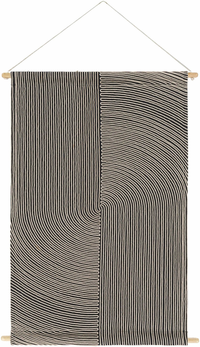 Hand Woven Modern Stripes Design Black and Ivory Wall Hanging - The Rug Decor