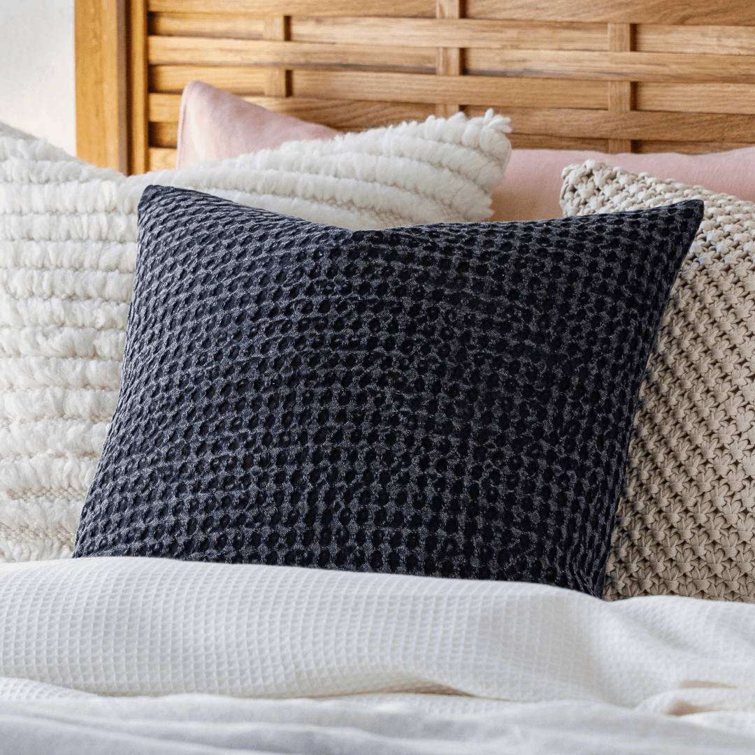 Hand Woven Modern Textured Charcoal Cotton Square Throw Pillow - The Rug Decor