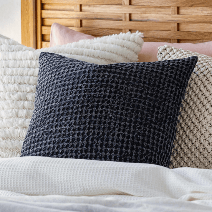 Hand Woven Modern Textured Charcoal Cotton Square Throw Pillow - The Rug Decor