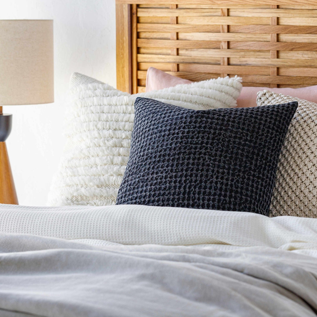 Hand Woven Modern Textured Charcoal Cotton Square Throw Pillow - The Rug Decor