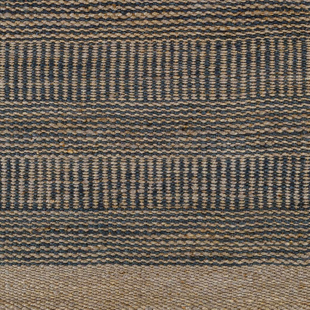 Hand Woven Natural Brown and Navy Blue Modern Stripes Design Jute Area Rug - The Rug Decor