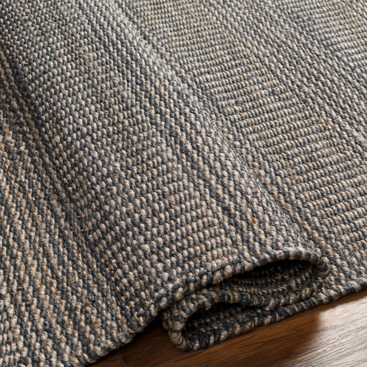 Hand Woven Natural Brown and Navy Blue Modern Stripes Design Jute Area Rug - The Rug Decor