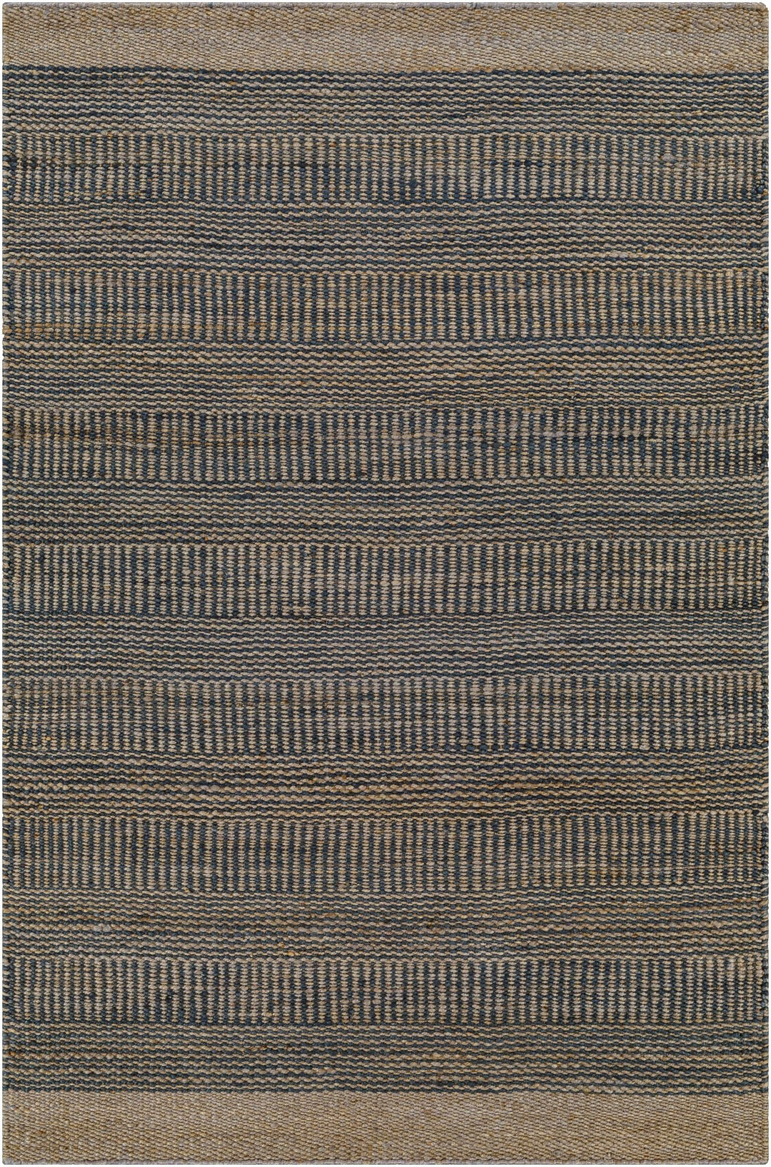Hand Woven Natural Brown and Navy Blue Modern Stripes Design Jute Area Rug - The Rug Decor