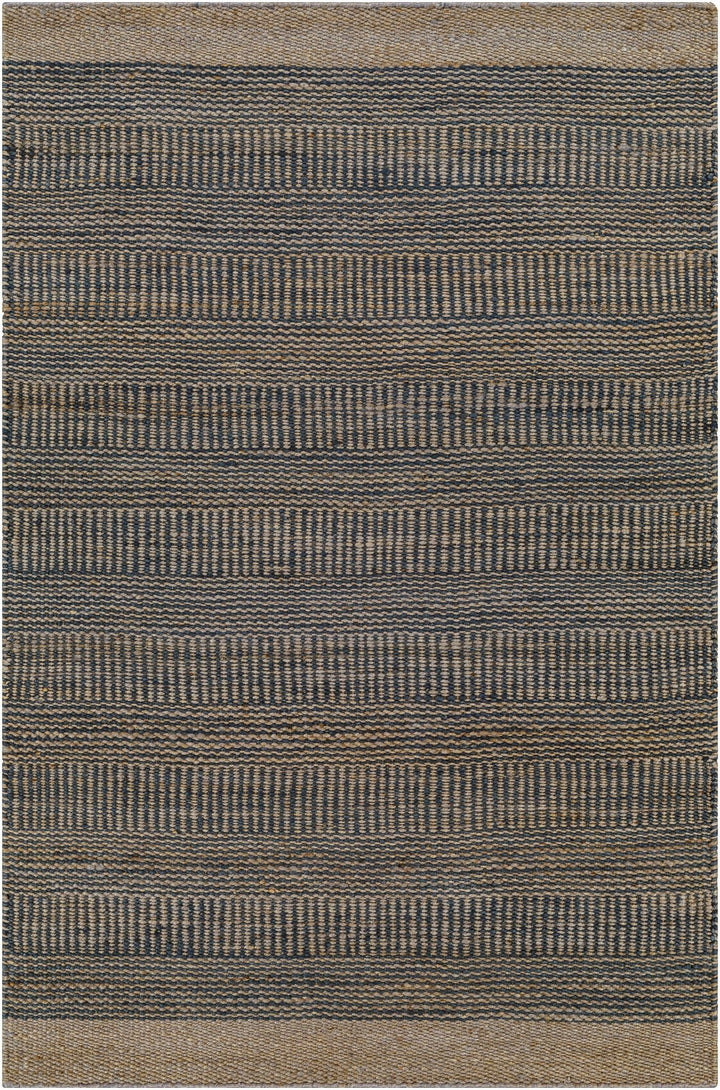 Hand Woven Natural Brown and Navy Blue Modern Stripes Design Jute Area Rug - The Rug Decor