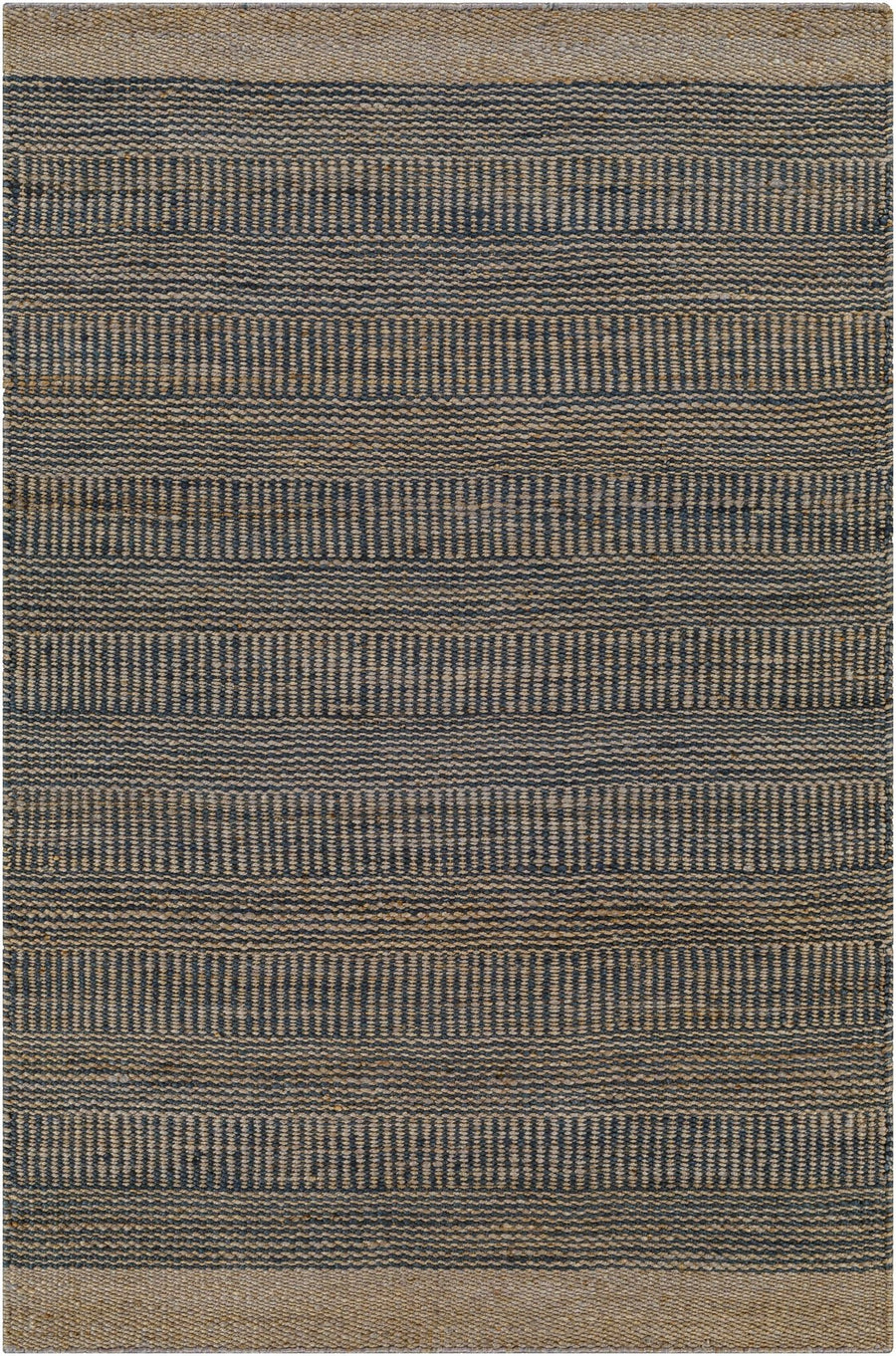 Hand Woven Natural Brown and Navy Blue Modern Stripes Design Jute Area Rug - The Rug Decor