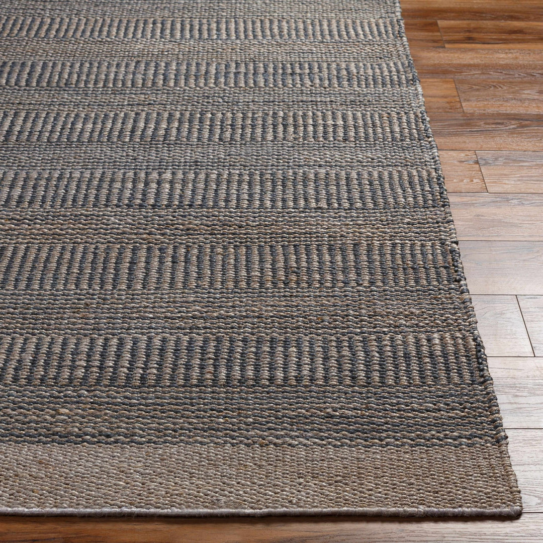 Hand Woven Natural Brown and Navy Blue Modern Stripes Design Jute Area Rug - The Rug Decor