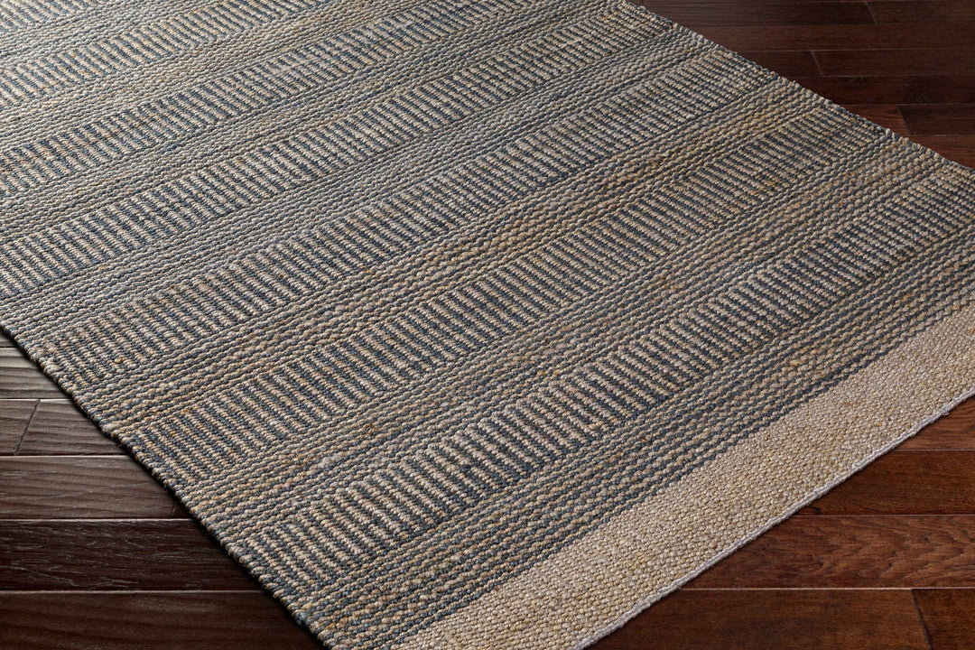 Hand Woven Natural Brown and Navy Blue Modern Stripes Design Jute Area Rug - The Rug Decor