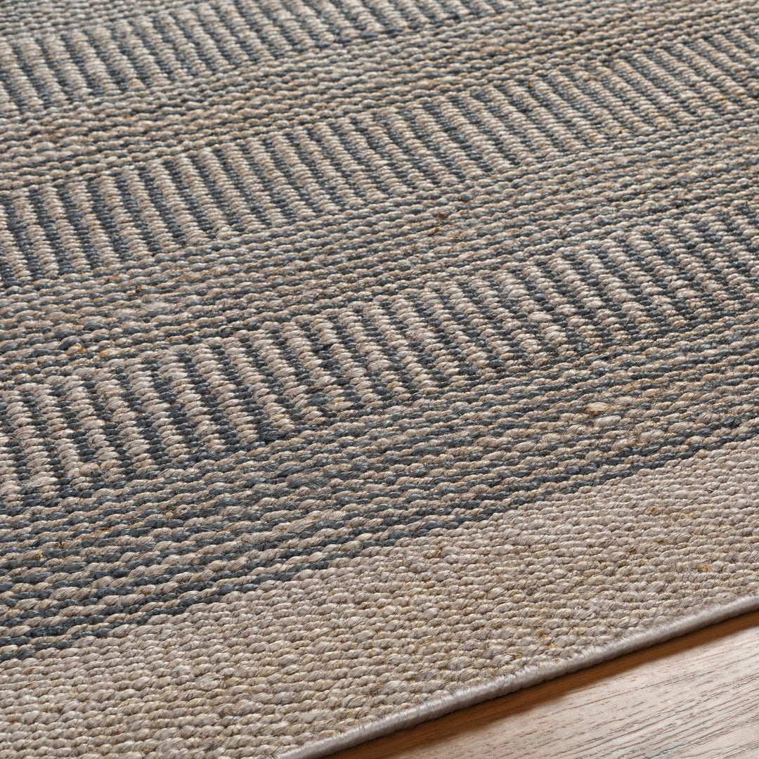 Hand Woven Natural Brown and Navy Blue Modern Stripes Design Jute Area Rug - The Rug Decor