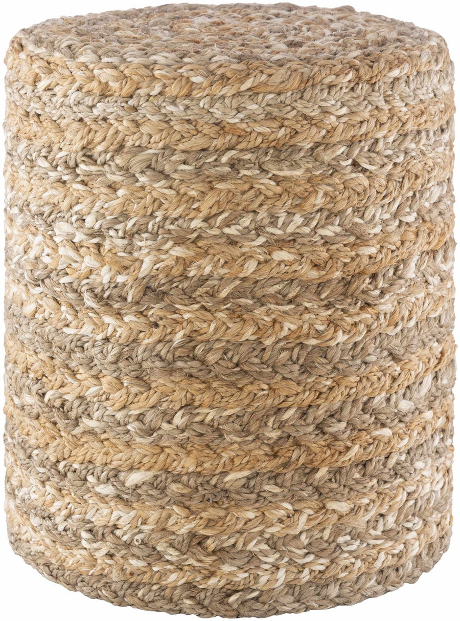 Hand Woven Natural Brown and Taupe Jute Pouf - The Rug Decor