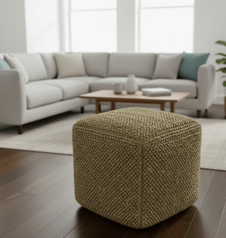 Hand Woven Natural Brown Chunky Design Jute Pouf - The Rug Decor