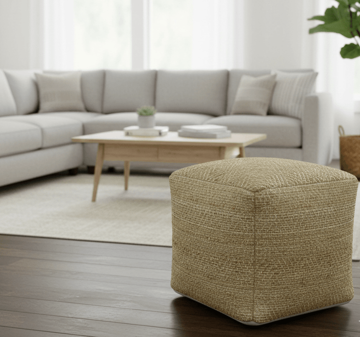 Hand Woven Natural Brown Geometrical Textured Jute Pouf - The Rug Decor