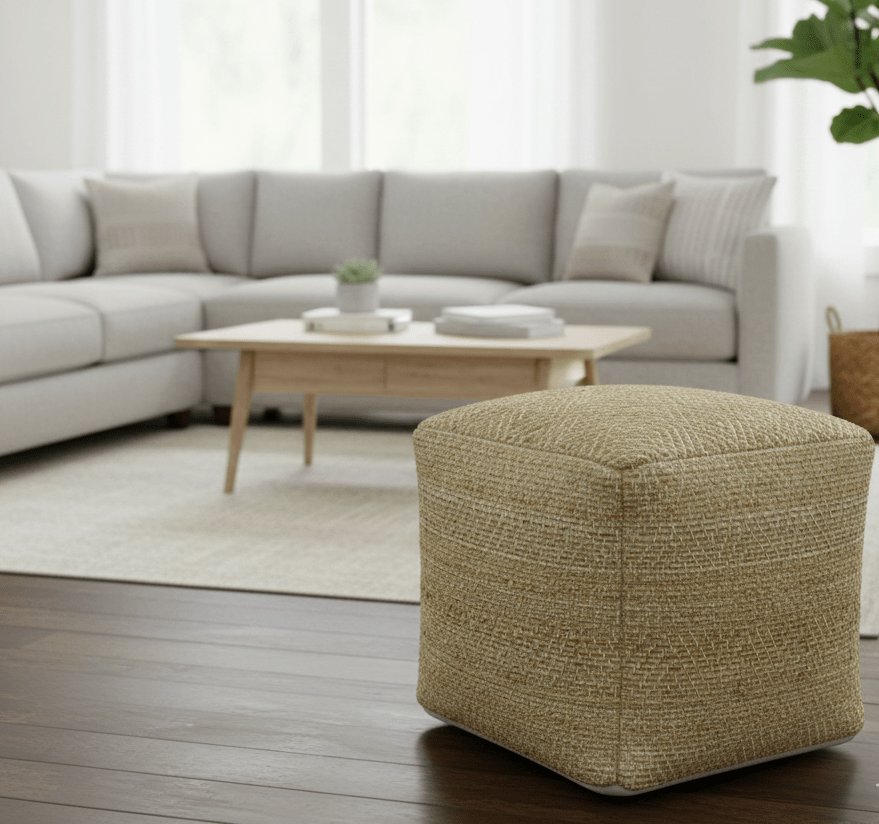 Hand Woven Natural Brown Geometrical Textured Jute Pouf - The Rug Decor