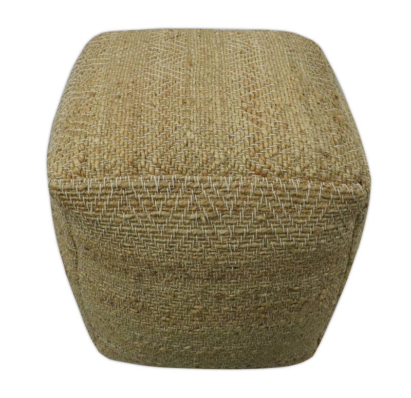 Hand Woven Natural Brown Geometrical Textured Jute Pouf - The Rug Decor