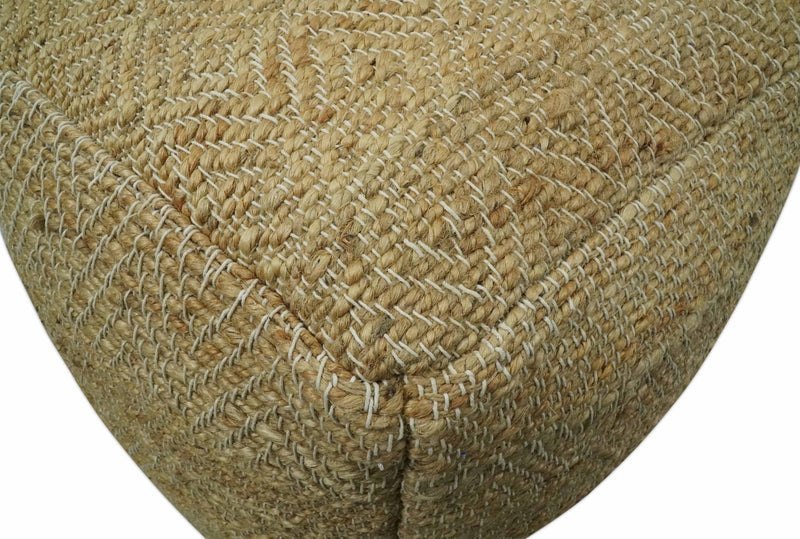 Hand Woven Natural Brown Geometrical Textured Jute Pouf - The Rug Decor