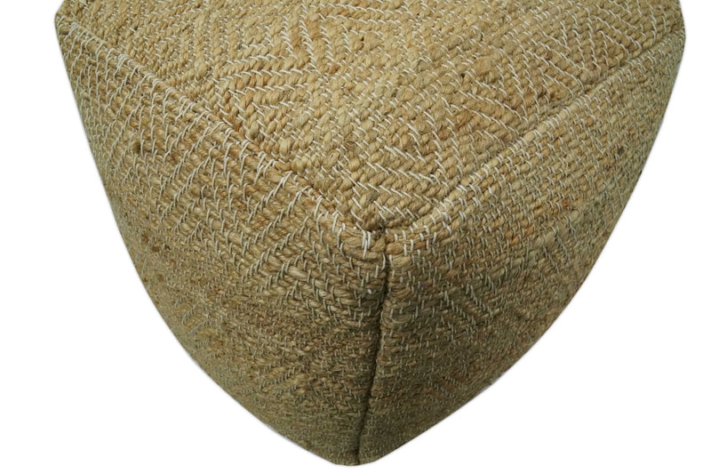 Hand Woven Natural Brown Geometrical Textured Jute Pouf - The Rug Decor