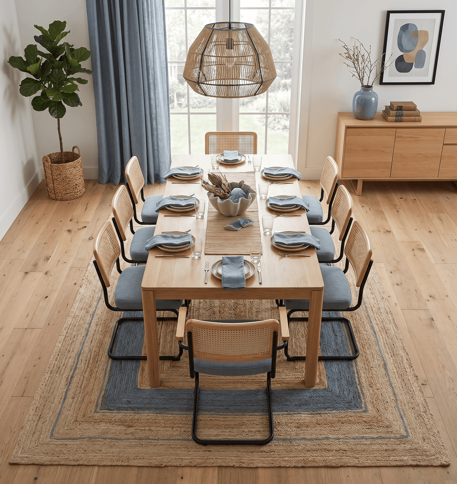 Hand Woven Natural Fiber Blue and Brown Natural Jute Rug - The Rug Decor