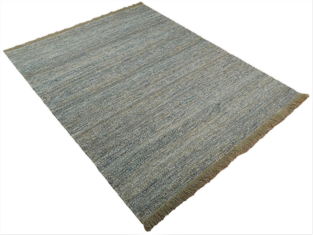 Quick Ship 6x9 Modern Gray And Brown Hand Woven Jute and Art Silk Rug