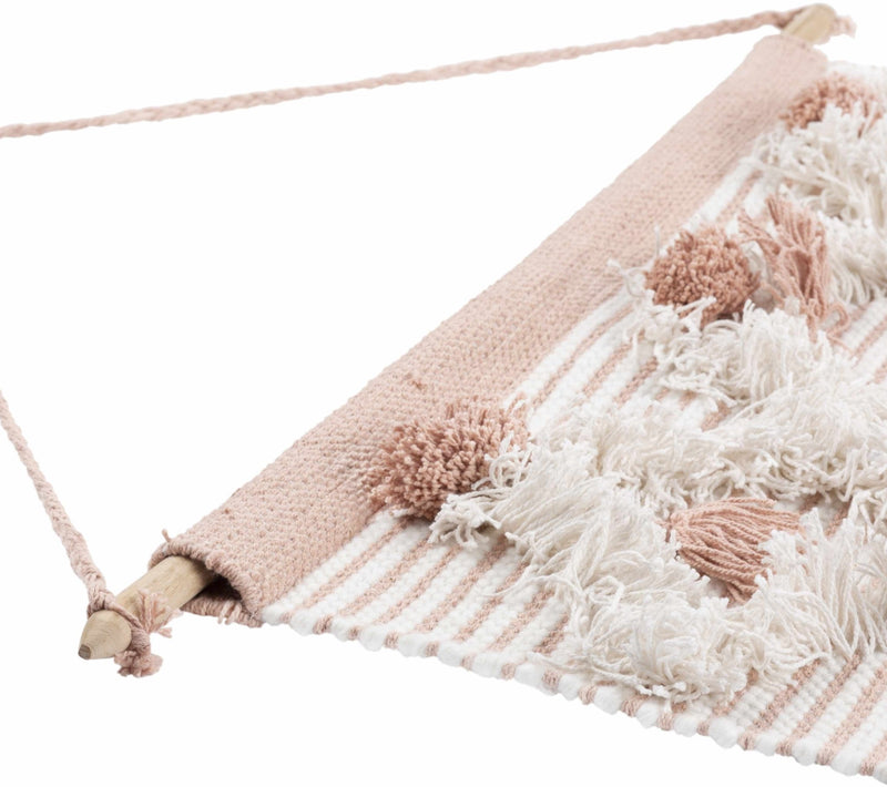 Hand Woven Peach and Ivory Modern Geometrical High Low Texture Wall Hanging - The Rug Decor