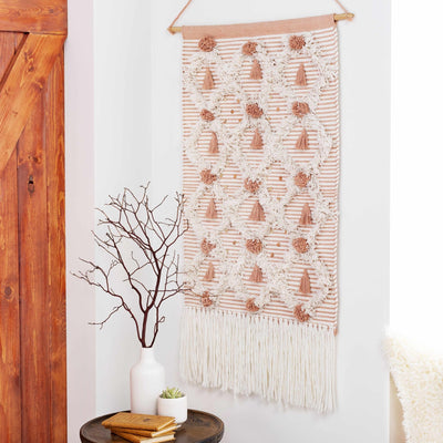 Hand Woven Peach and Ivory Modern Geometrical High Low Texture Wall Hanging - The Rug Decor