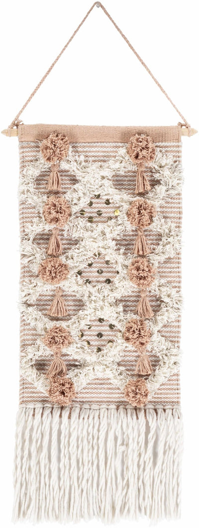 Hand Woven Peach and Ivory Modern Geometrical High Low Texture Wall Hanging - The Rug Decor