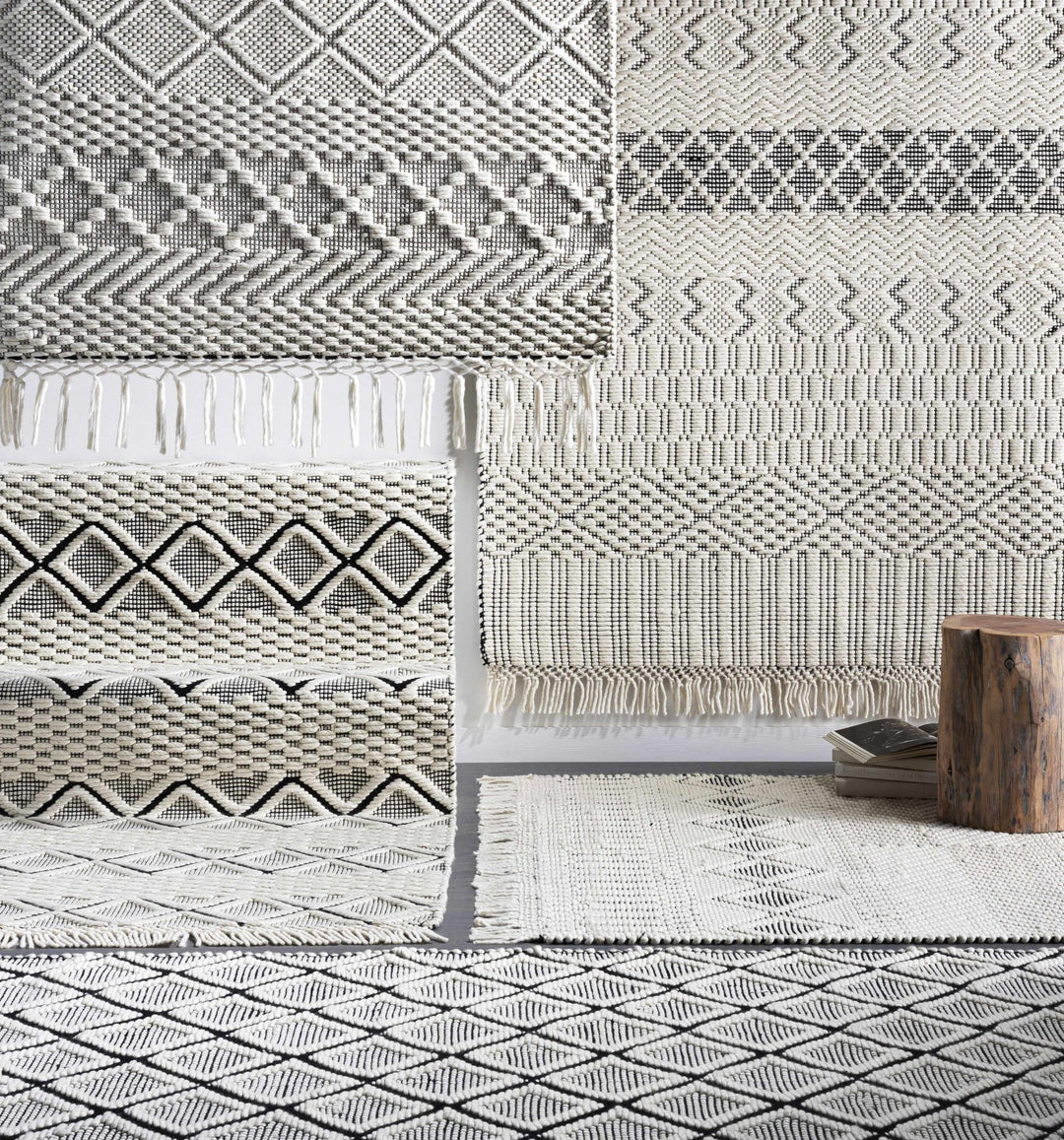 Hand Woven Premium look Ivory and Black Modern Geometrical Design Wool Rug - The Rug Decor
