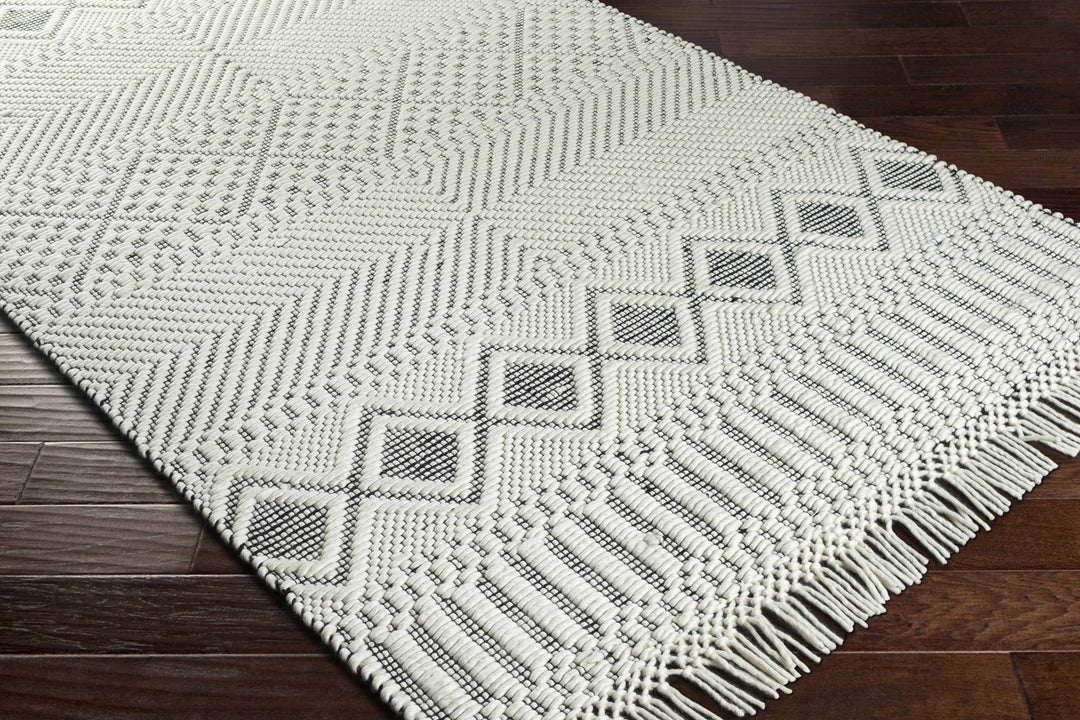 Hand Woven Premium look Ivory and Black Modern Geometrical Design Wool Rug - The Rug Decor