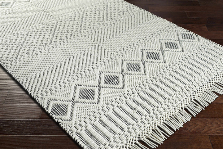 Hand Woven Premium look Ivory and Black Modern Geometrical Design Wool Rug - The Rug Decor