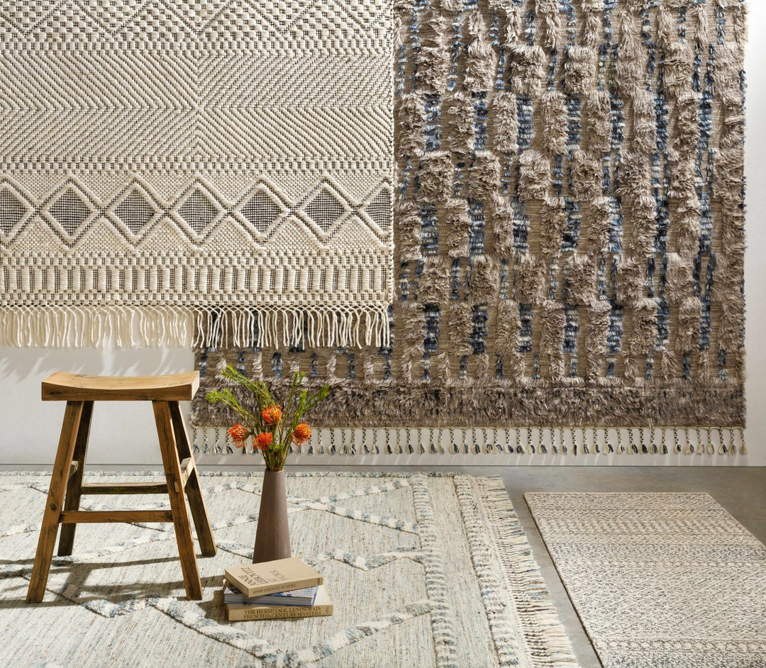 Hand Woven Premium look Ivory and Black Modern Geometrical Design Wool Rug - The Rug Decor