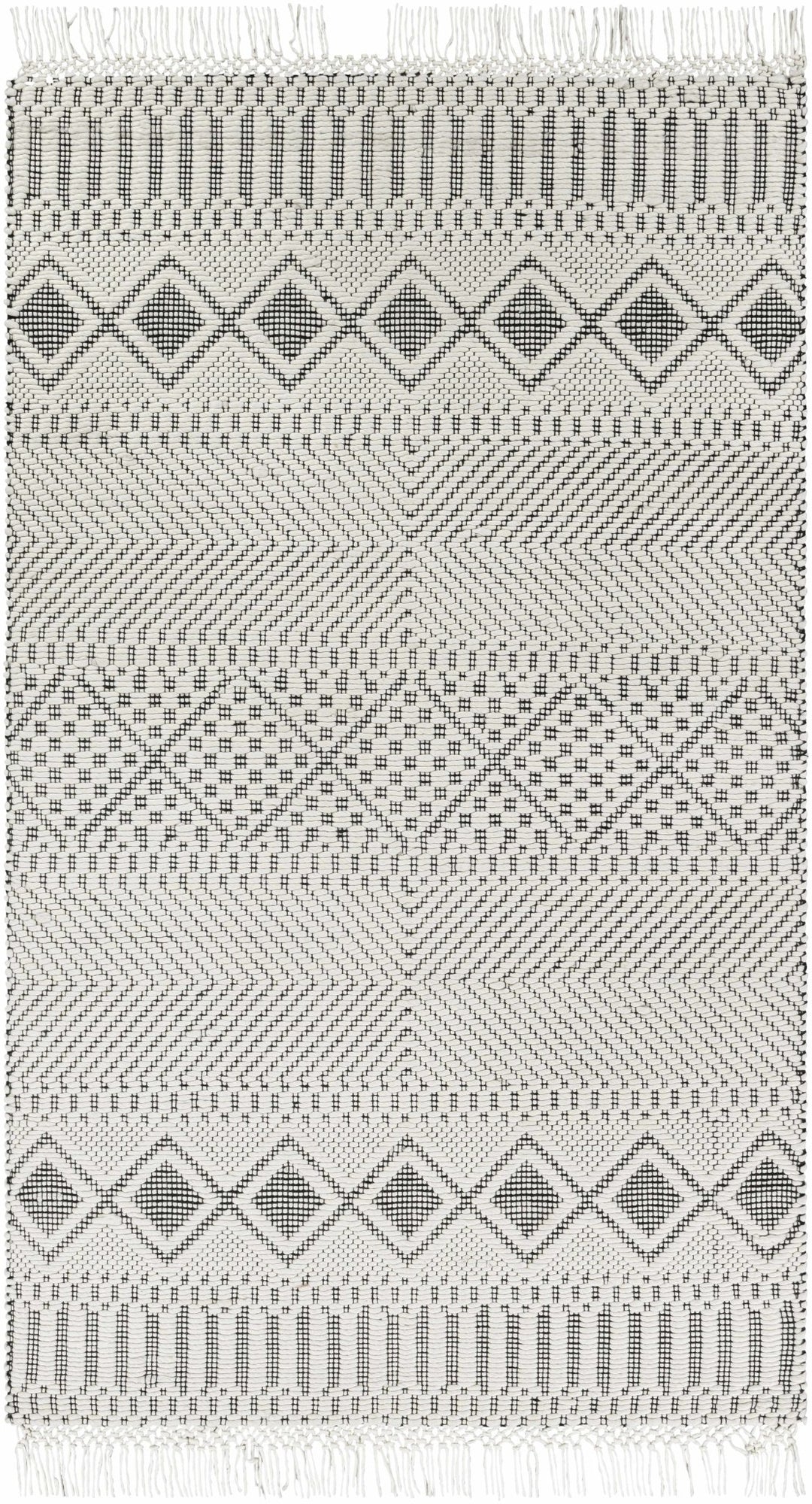 Hand Woven Premium look Ivory and Black Modern Geometrical Design Wool Rug - The Rug Decor