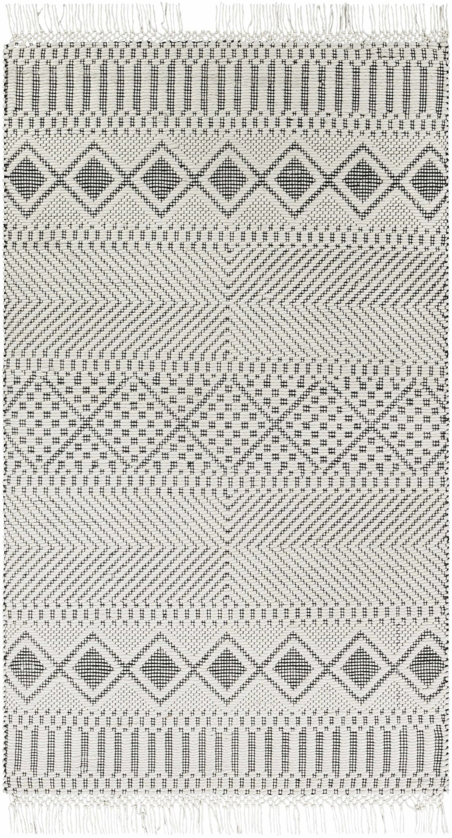 Hand Woven Premium look Ivory and Black Modern Geometrical Design Wool Rug - The Rug Decor