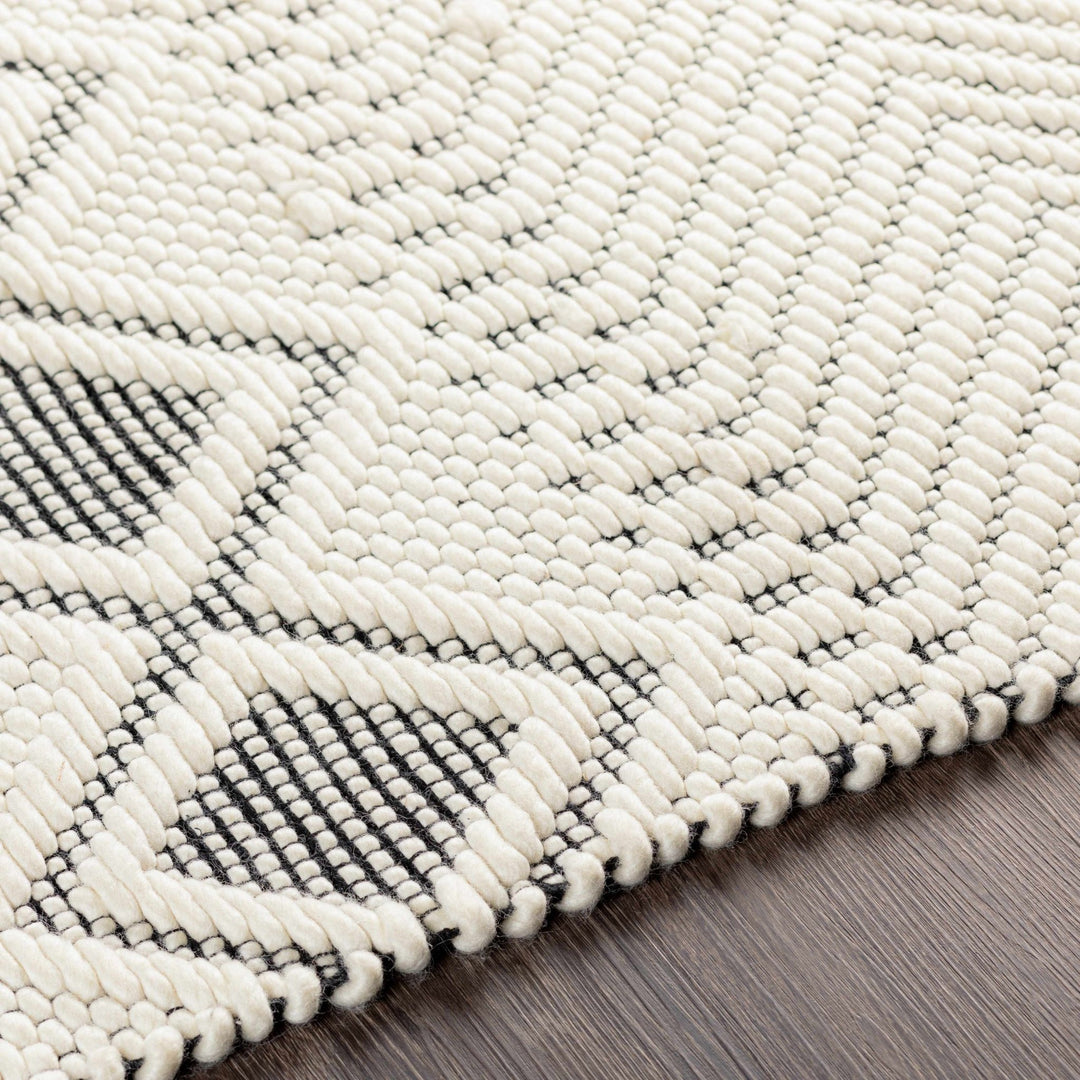 Hand Woven Premium look Ivory and Black Modern Geometrical Design Wool Rug - The Rug Decor