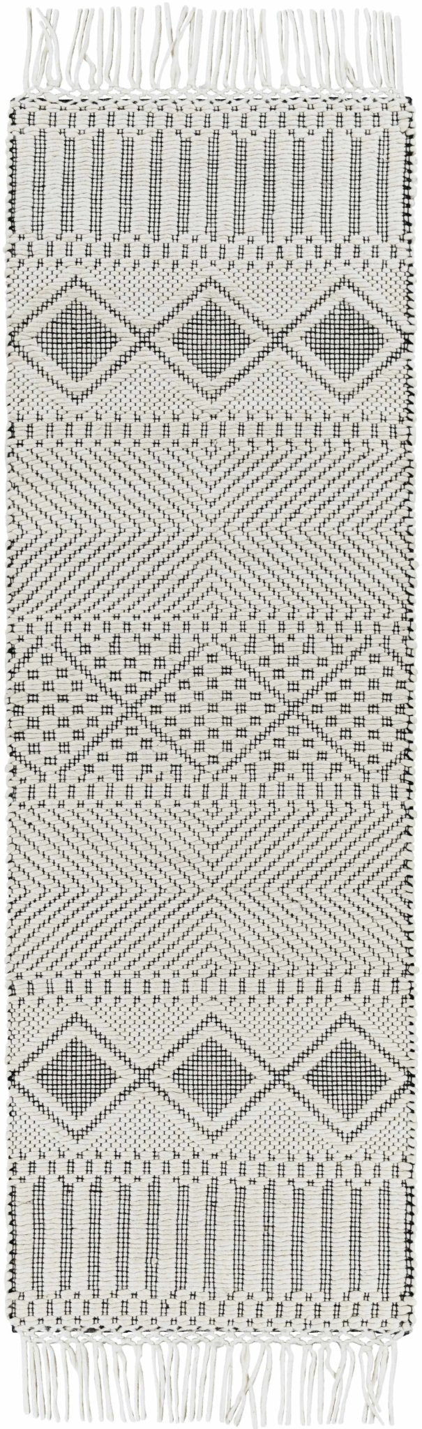 Hand Woven Premium look Ivory and Black Modern Geometrical Design Wool Rug - The Rug Decor