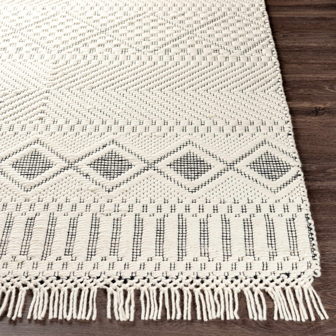 Hand Woven Premium look Ivory and Black Modern Geometrical Design Wool Rug - The Rug Decor
