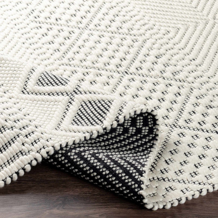 Hand Woven Premium look Ivory and Black Modern Geometrical Design Wool Rug - The Rug Decor