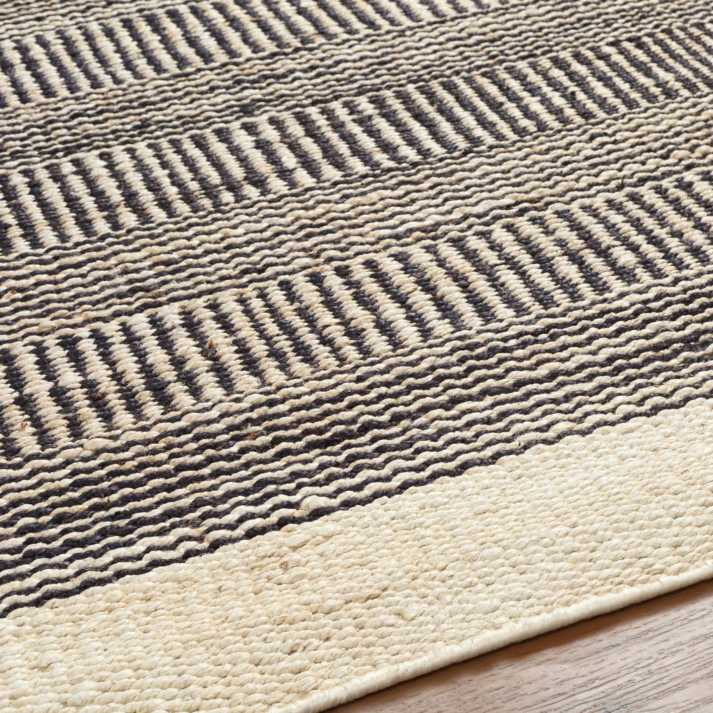 Hand Woven Tan and Charcoal Stripes Design contemporary jute area Rug - The Rug Decor