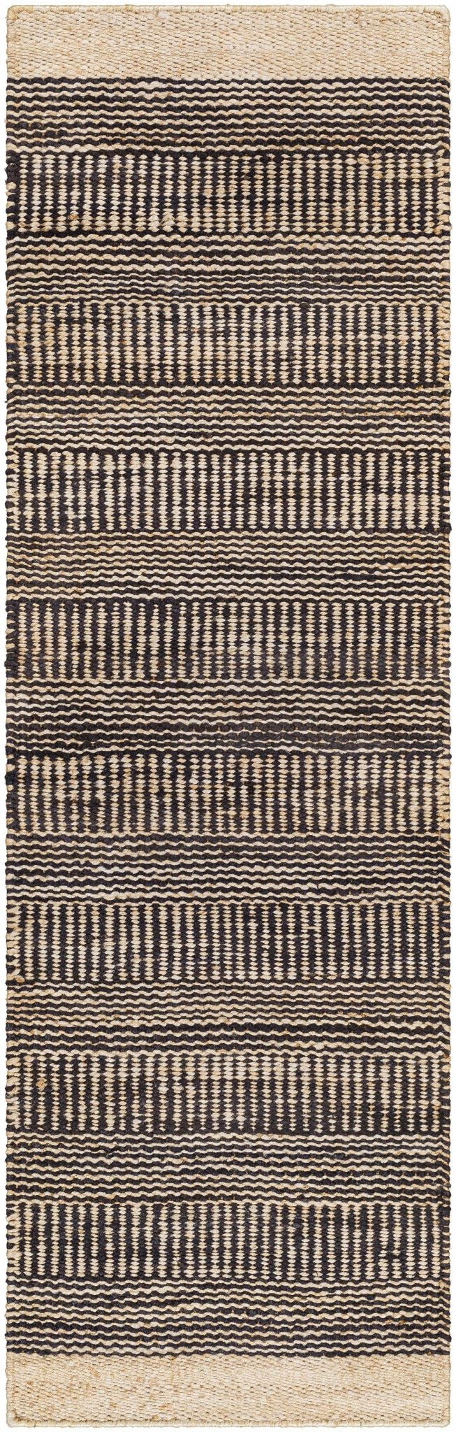 Hand Woven Tan and Charcoal Stripes Design contemporary jute area Rug - The Rug Decor
