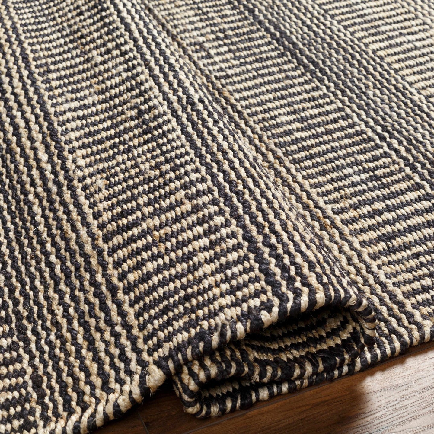 Hand Woven Tan and Charcoal Stripes Design contemporary jute area Rug - The Rug Decor