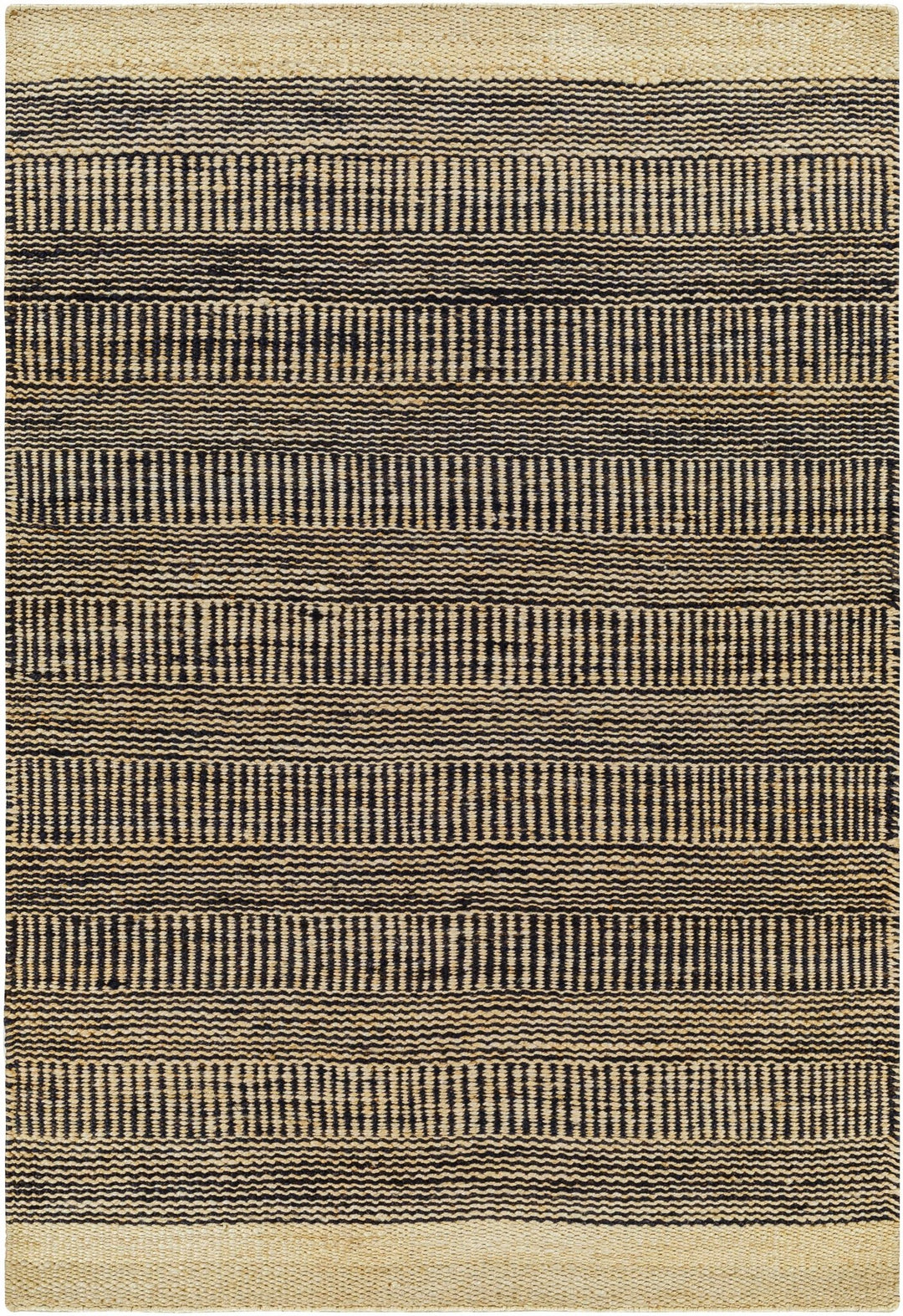 Hand Woven Tan and Charcoal Stripes Design contemporary jute area Rug - The Rug Decor