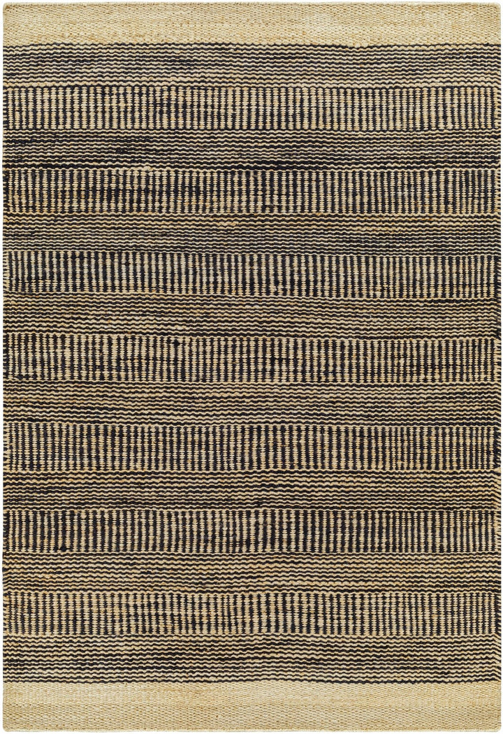 Hand Woven Tan and Charcoal Stripes Design contemporary jute area Rug - The Rug Decor