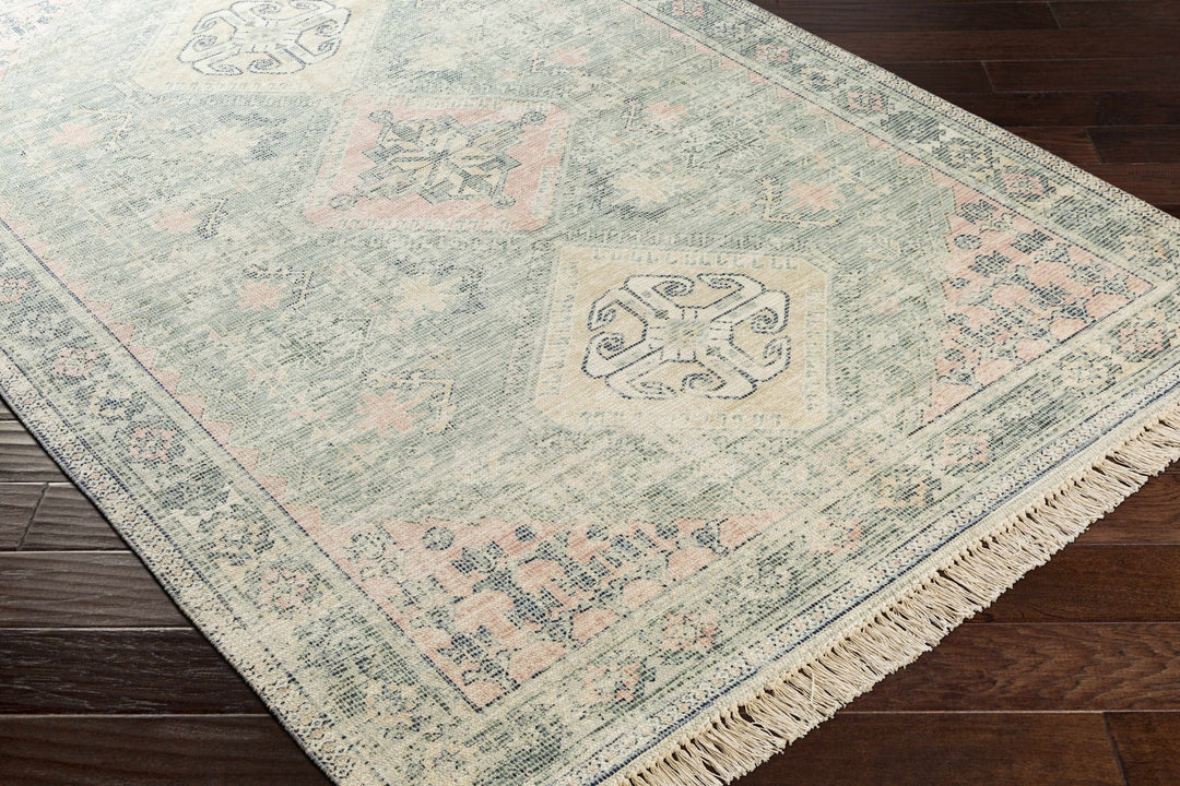 Hand Woven Traditional Heriz Green and Peach area rug - The Rug Decor