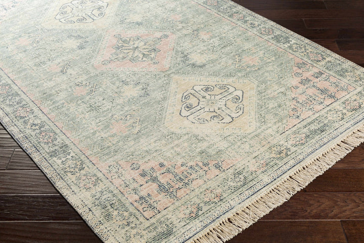 Hand Woven Traditional Heriz Green and Peach area rug - The Rug Decor
