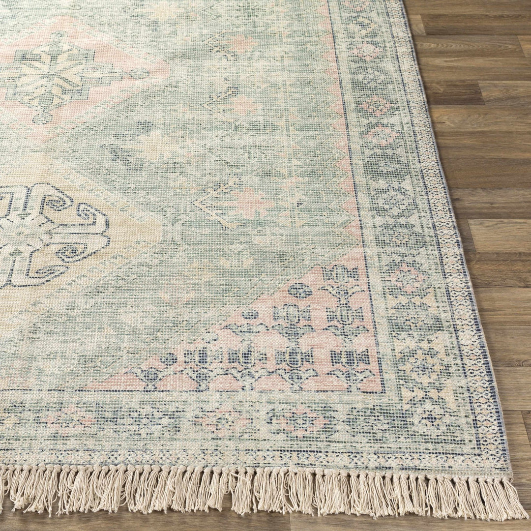 Hand Woven Traditional Heriz Green and Peach area rug - The Rug Decor