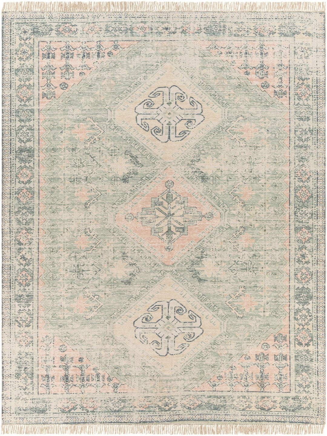 Hand Woven Traditional Heriz Green and Peach area rug - The Rug Decor