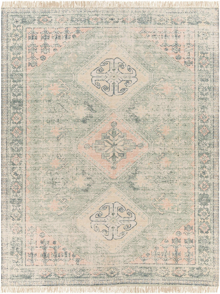 Hand Woven Traditional Heriz Green and Peach area rug - The Rug Decor