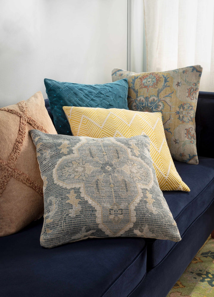 Hand Woven Traditional Medallion Blue and Teal Square Throw Pillow - The Rug Decor
