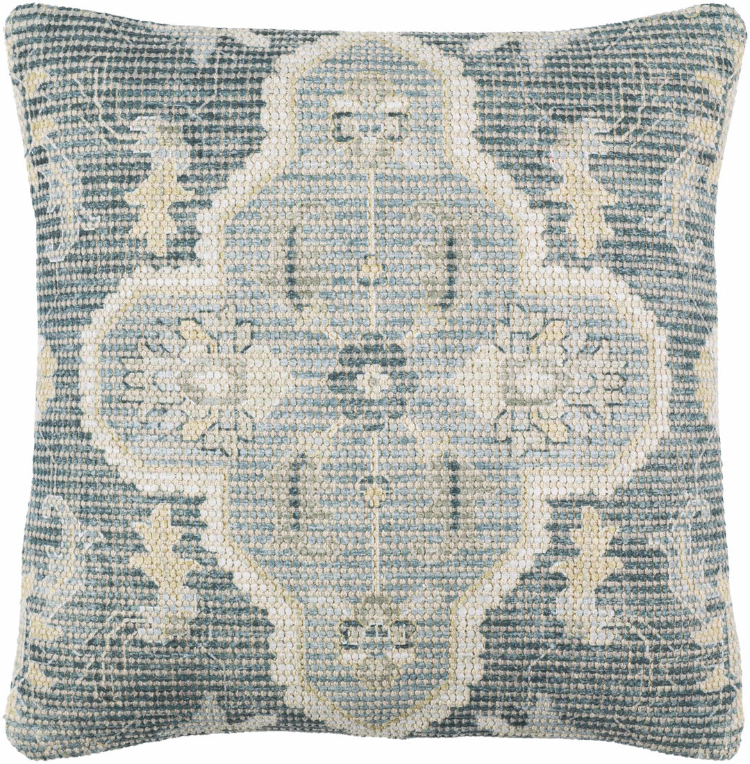 Hand Woven Traditional Medallion Blue and Teal Square Throw Pillow - The Rug Decor