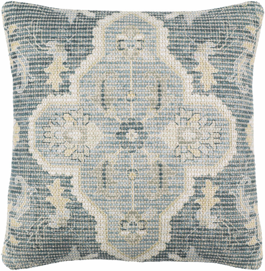 Hand Woven Traditional Medallion Blue and Teal Square Throw Pillow - The Rug Decor