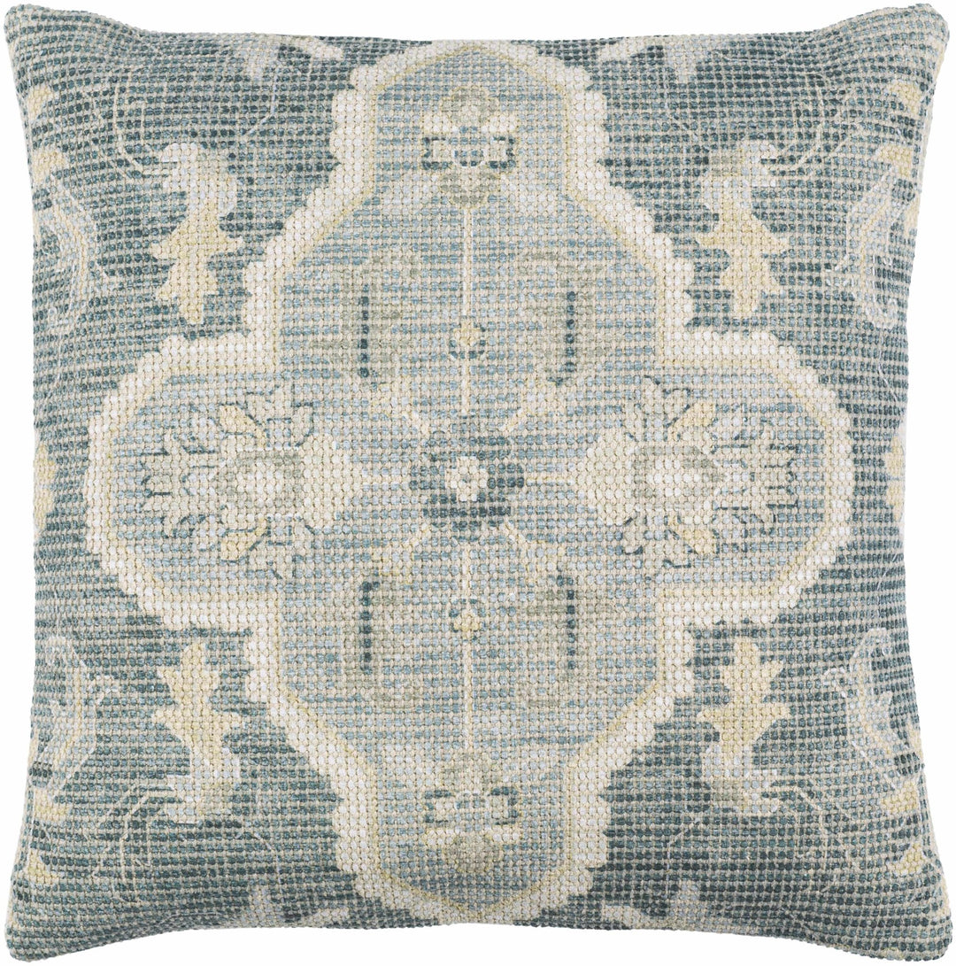 Hand Woven Traditional Medallion Blue and Teal Square Throw Pillow - The Rug Decor