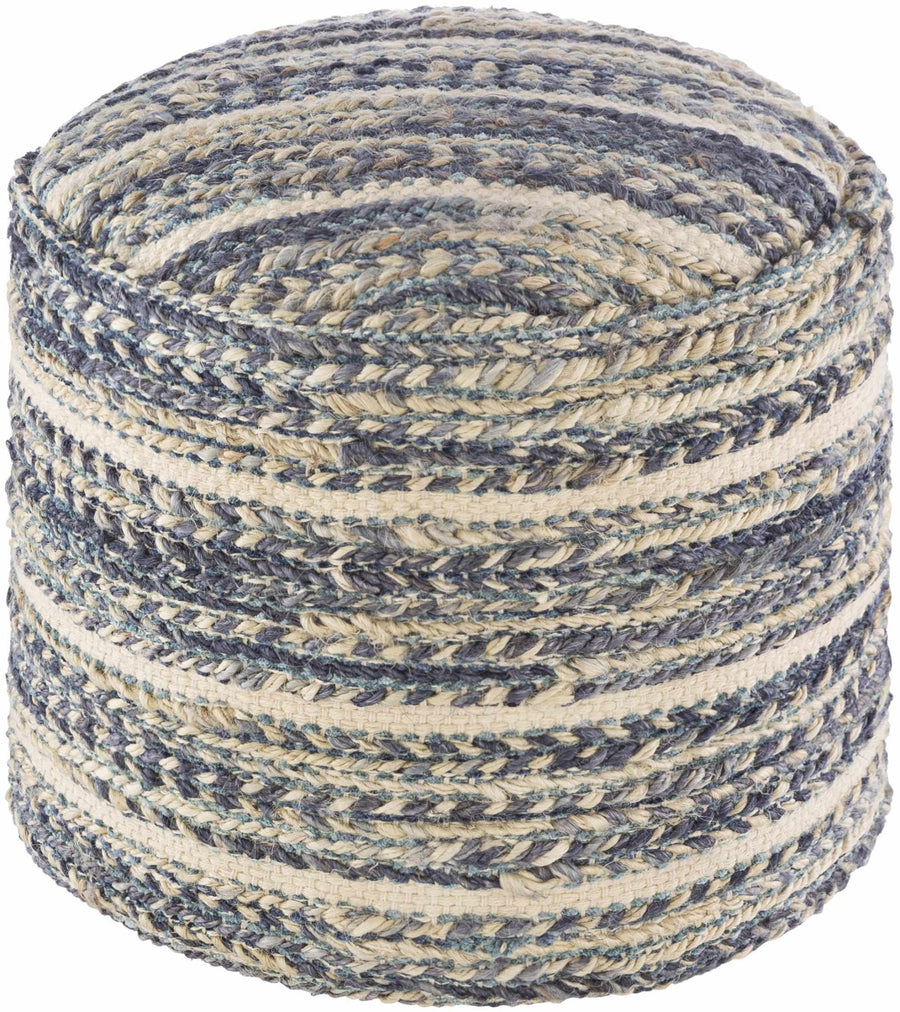 Hand Woven Violet and Beige Natural Jute Cylindrical Pouf - The Rug Decor
