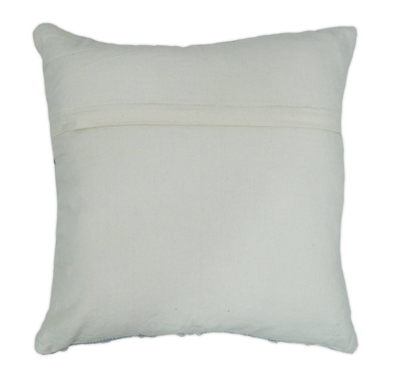 Hand woven White and Blue Cotton and Wool Tribal Accent Pillow, Cushion - The Rug Decor